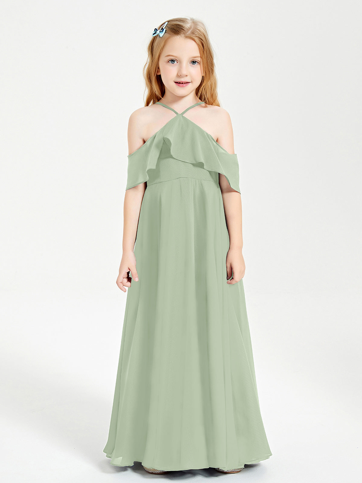 Off-the-Shoulder Long Dresses for Junior Bridesmaids Dusty Sage